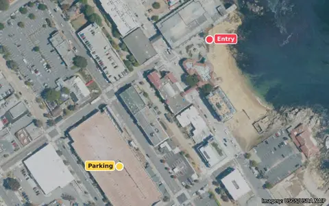 Map preview of McAbee Beach with the entry and parking marked